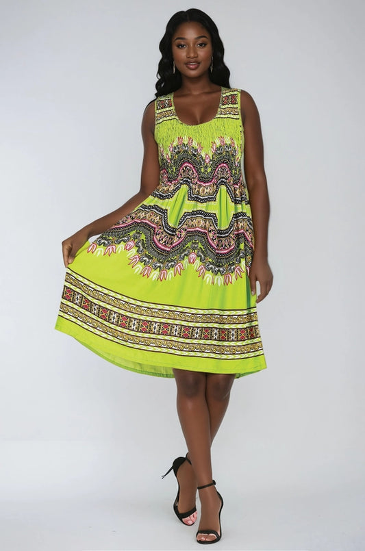Sleeveless Traditional Print Dress