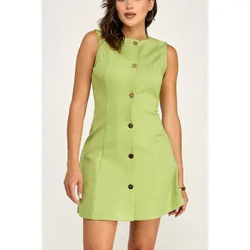 Sleeveless Mini Dress with Gold Buttons