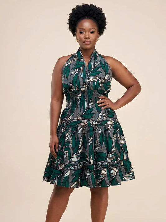 African Smocked Waist Fit and Flare Midi Dress