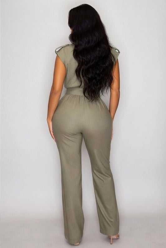 Double Breasted Notch Belted Jumpsuit