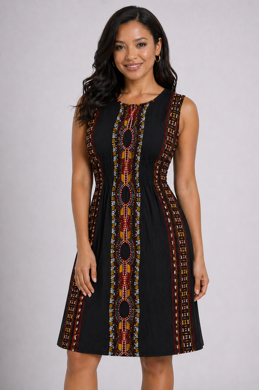 Sleeveless Traditional Print Dress