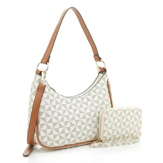 Geometric Monogram Designer Bag with matching Wallet